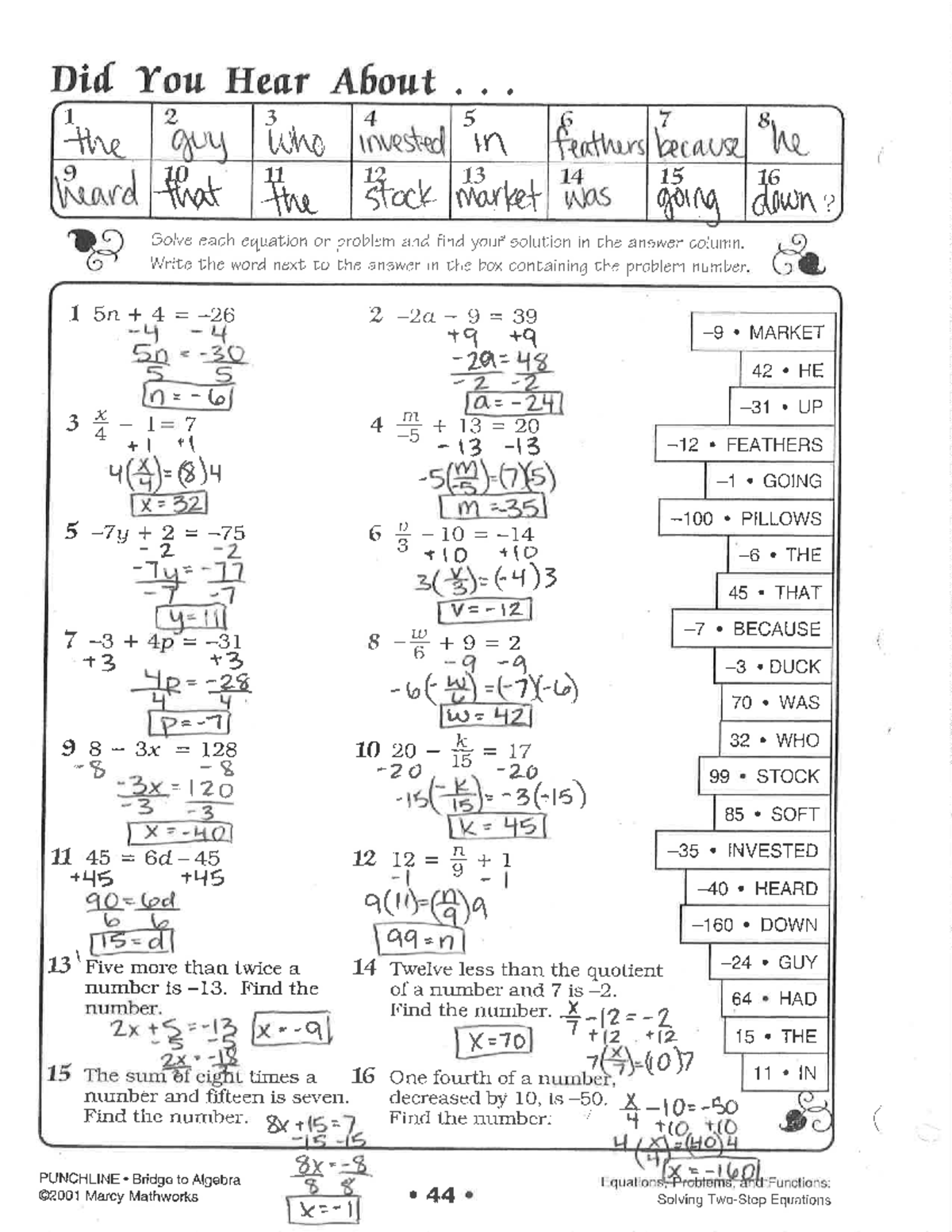 Did U Hear About Math Worksheet