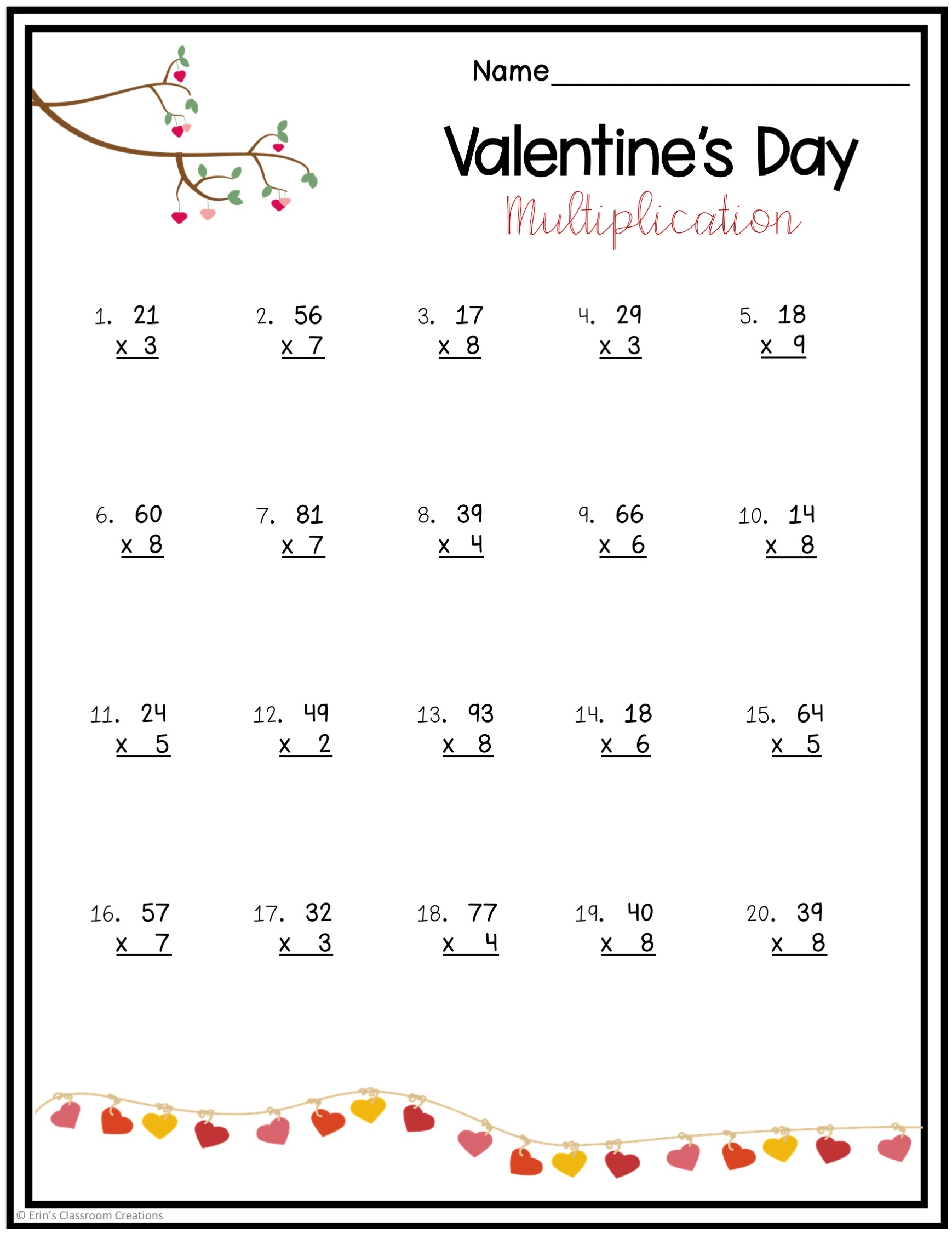valentine math worksheets