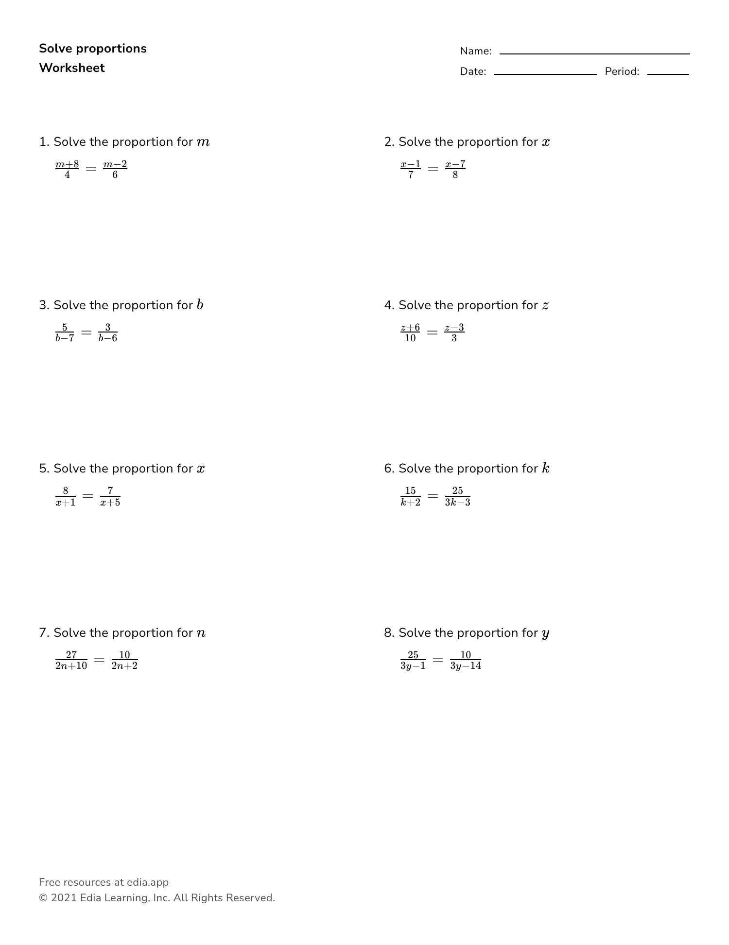 proportion math worksheets