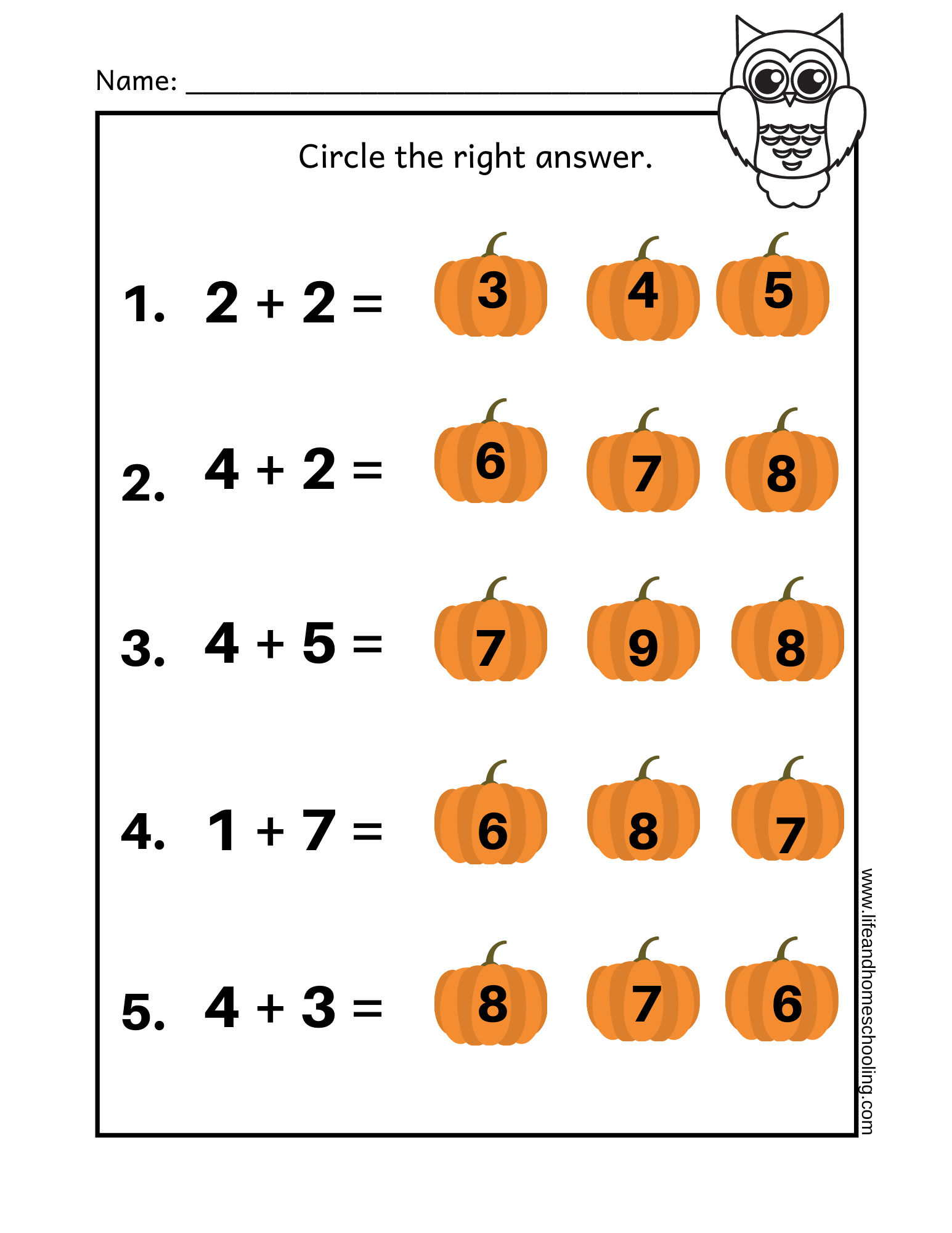 fall math worksheets