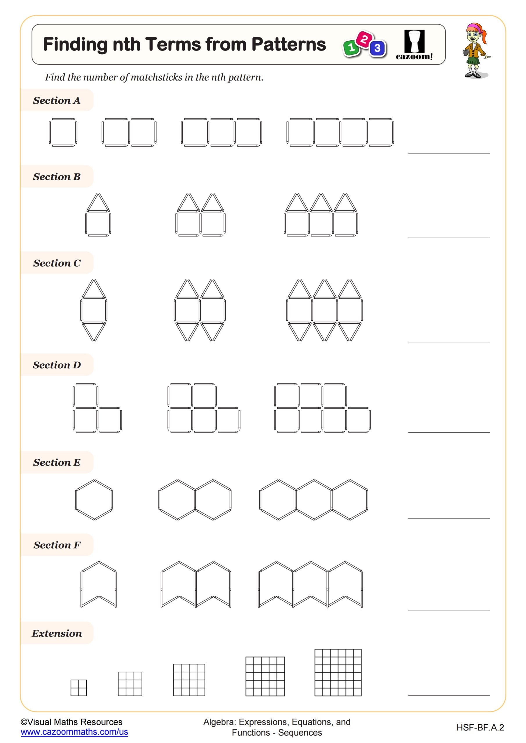 Finding Nth Terms From Patterns Worksheet PDF Printable Algebra Worksheet