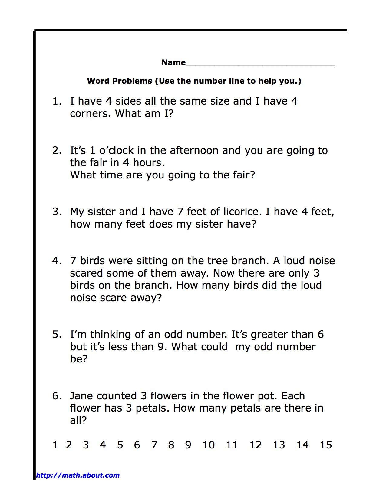 First Grade Math Word Problems