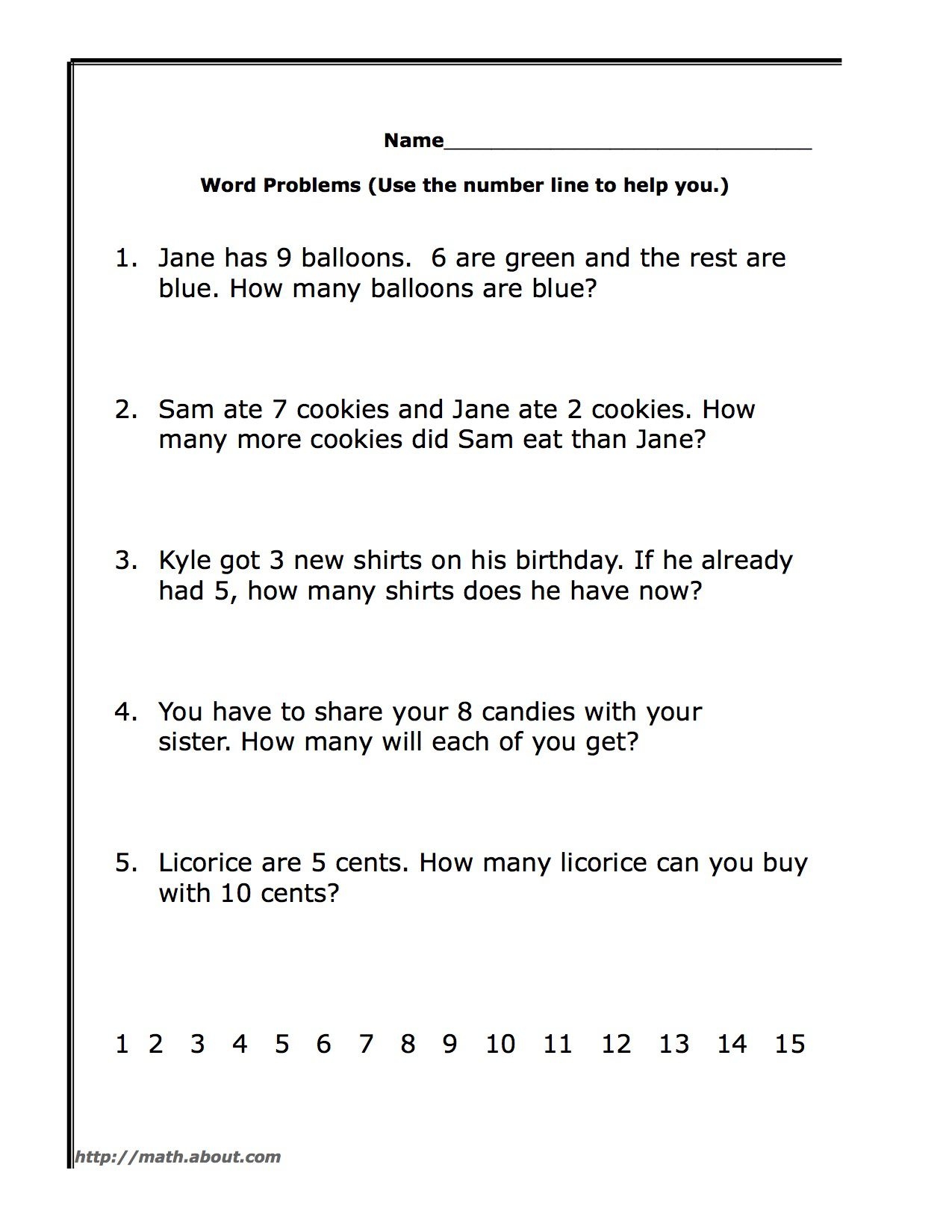 First Grade Math Word Problems