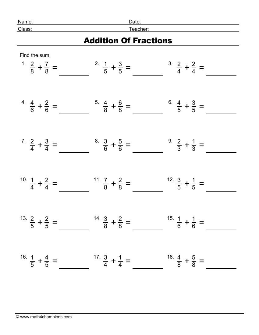 math fractions worksheets
