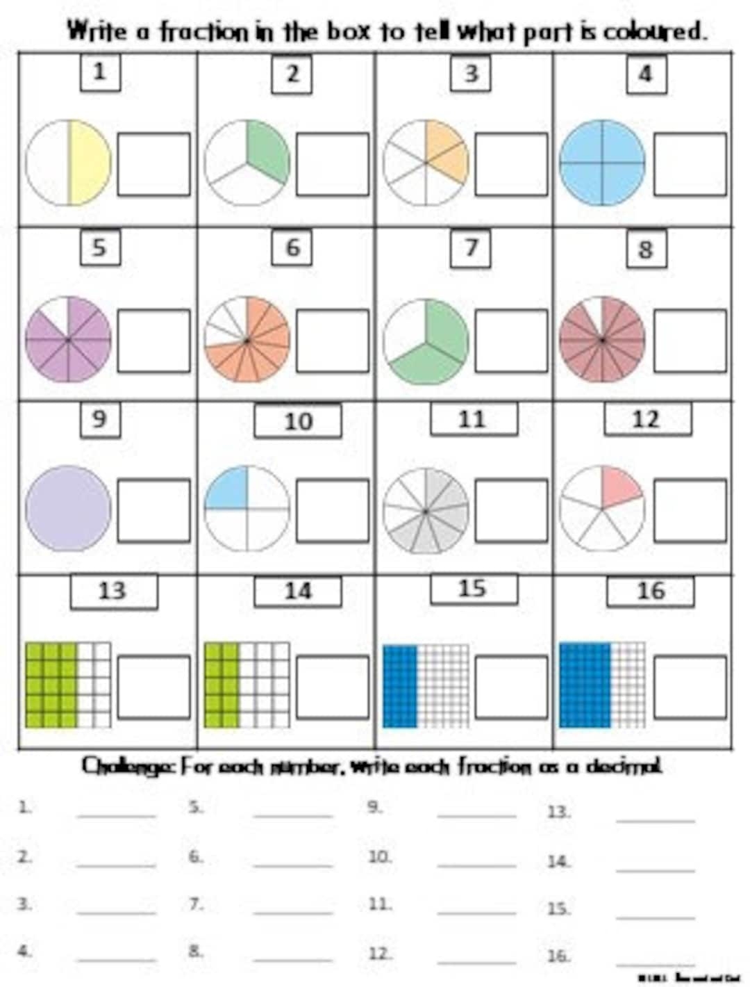 Fractions Math Worksheets Grade 4th 5th 6th Etsy