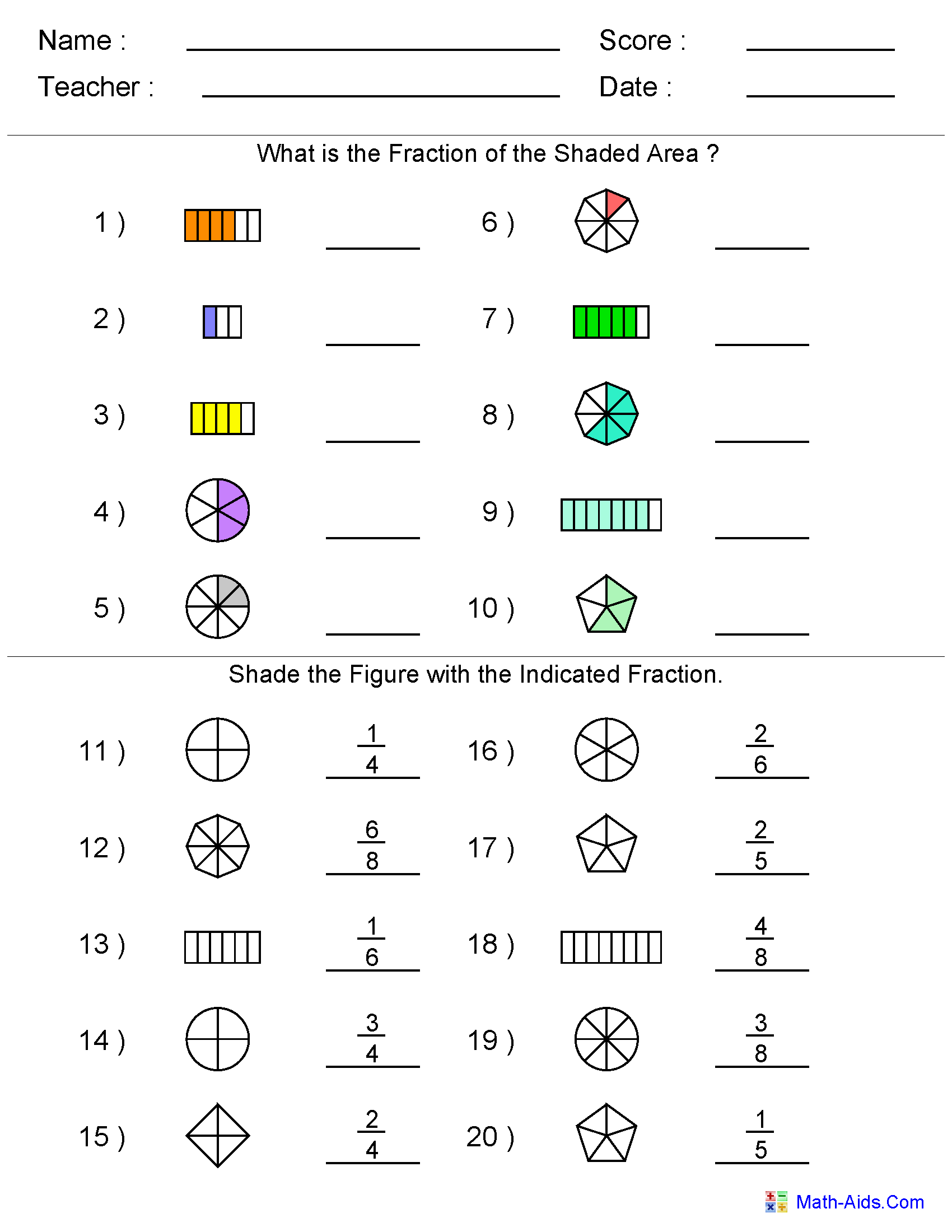 fraction math worksheets