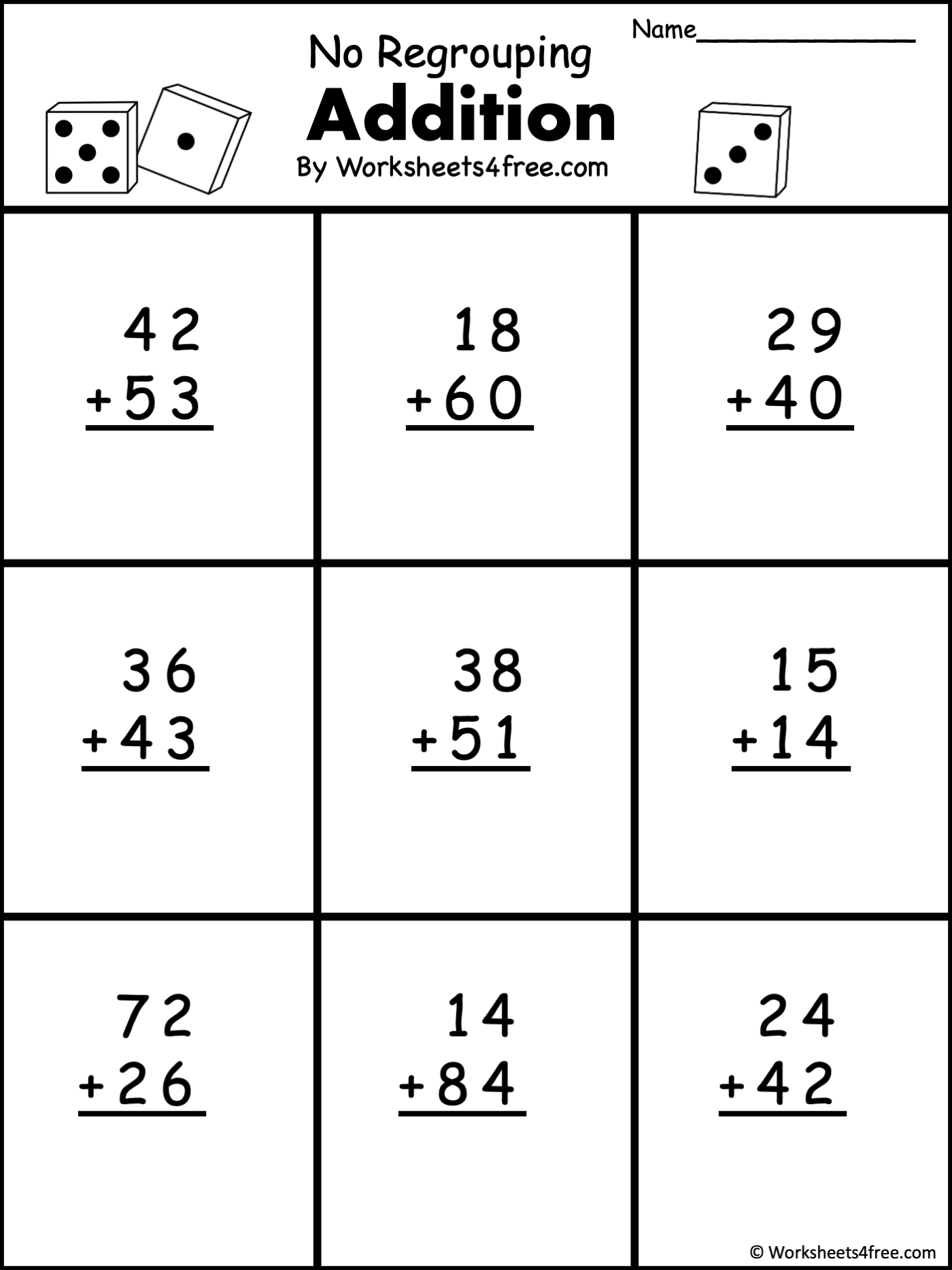 Free 2 Digit Addition Math Worksheet No Regrouping Worksheets4Free