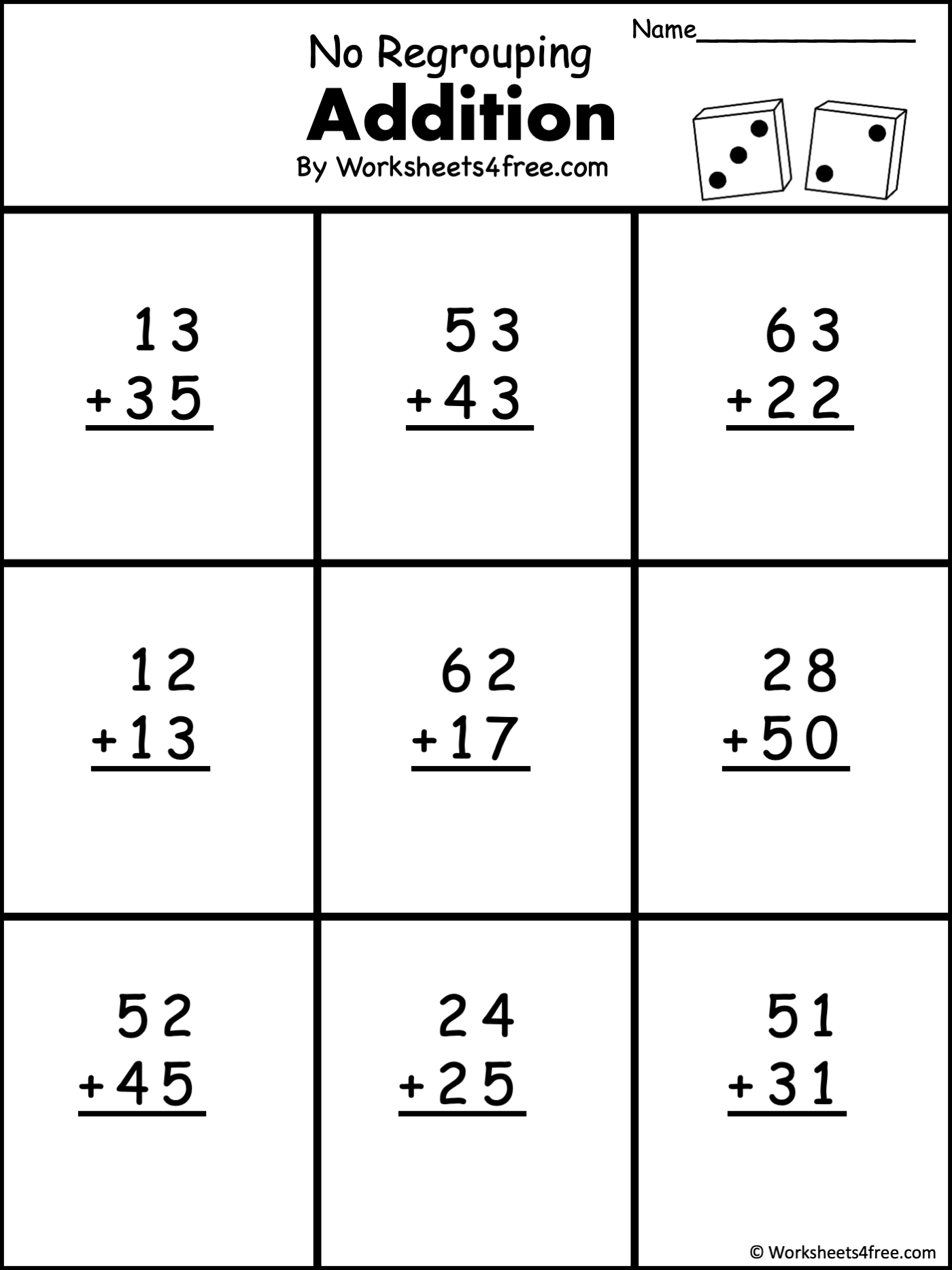 Free 2 Digit Addition Math Worksheet No Regrouping Worksheets4Free