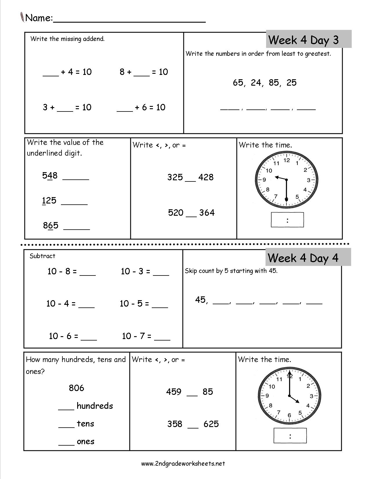 2nd Worksheets Math
