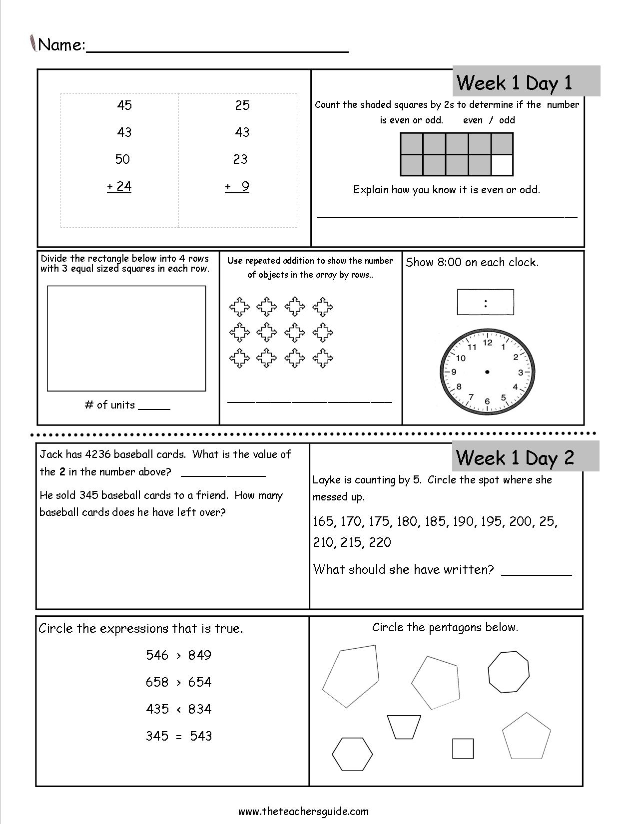 3rd Grade Math Review Worksheets