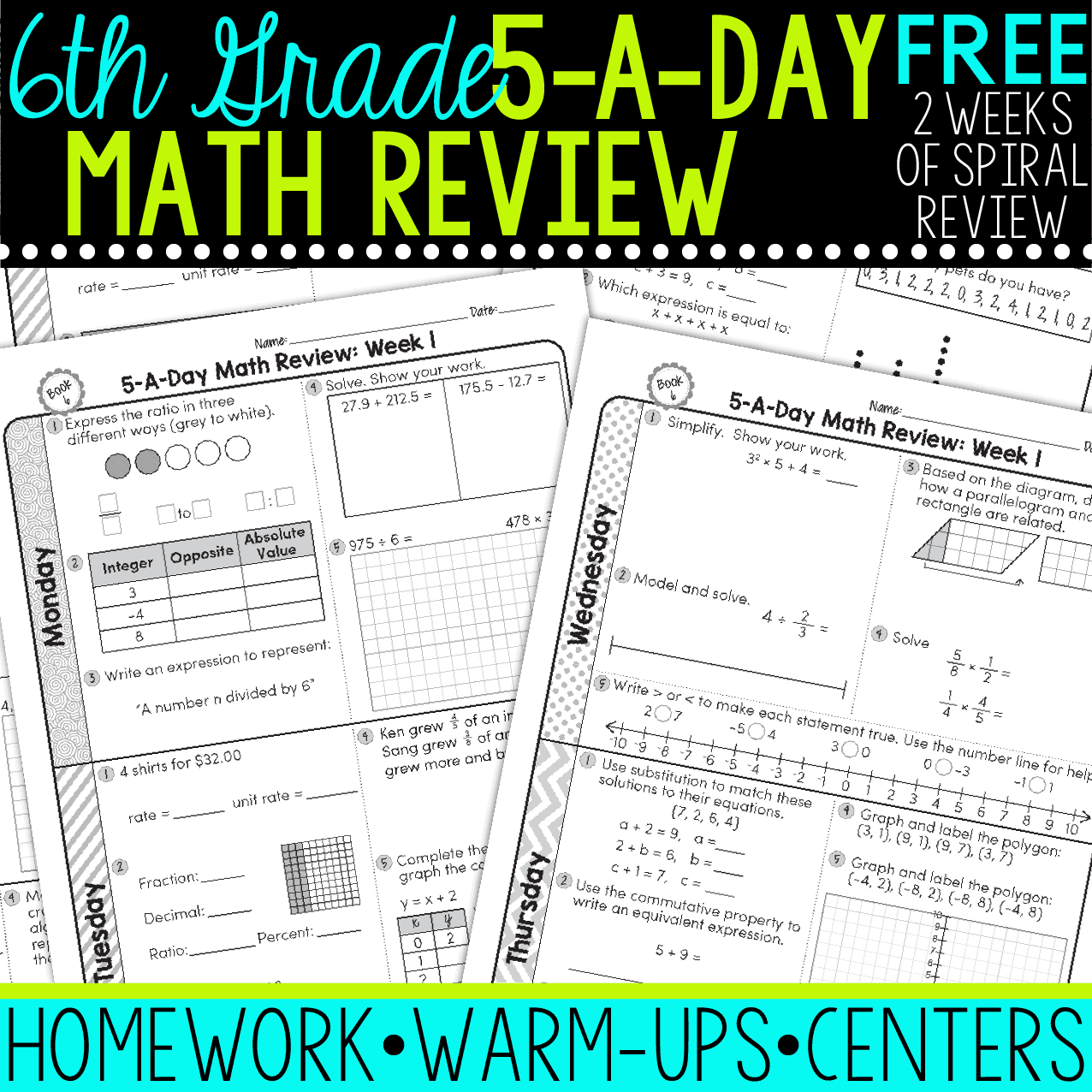 FREE 6th Grade Daily Math Spiral Review Teacher Thrive