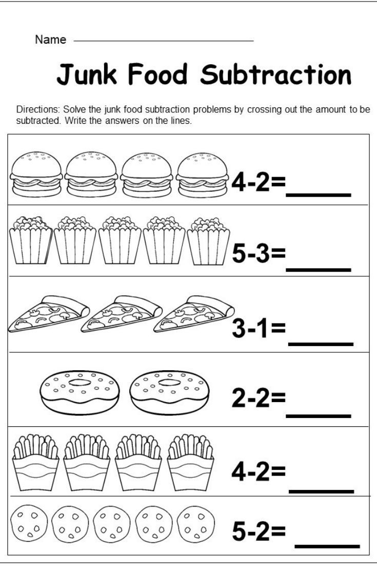 kindergarten math worksheets subtraction