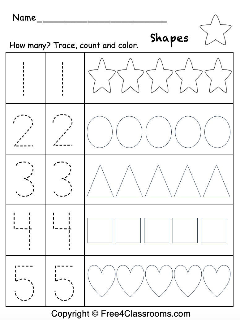 Pre K Worksheets Math