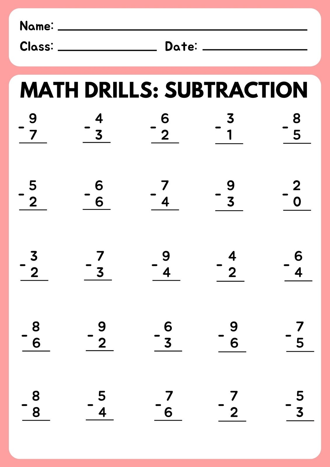 Math Subtraction Worksheets