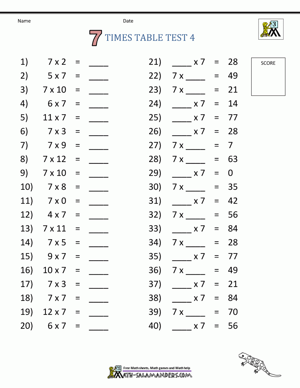 Free Times Table Worksheets 7 Times Table Worksheets Library