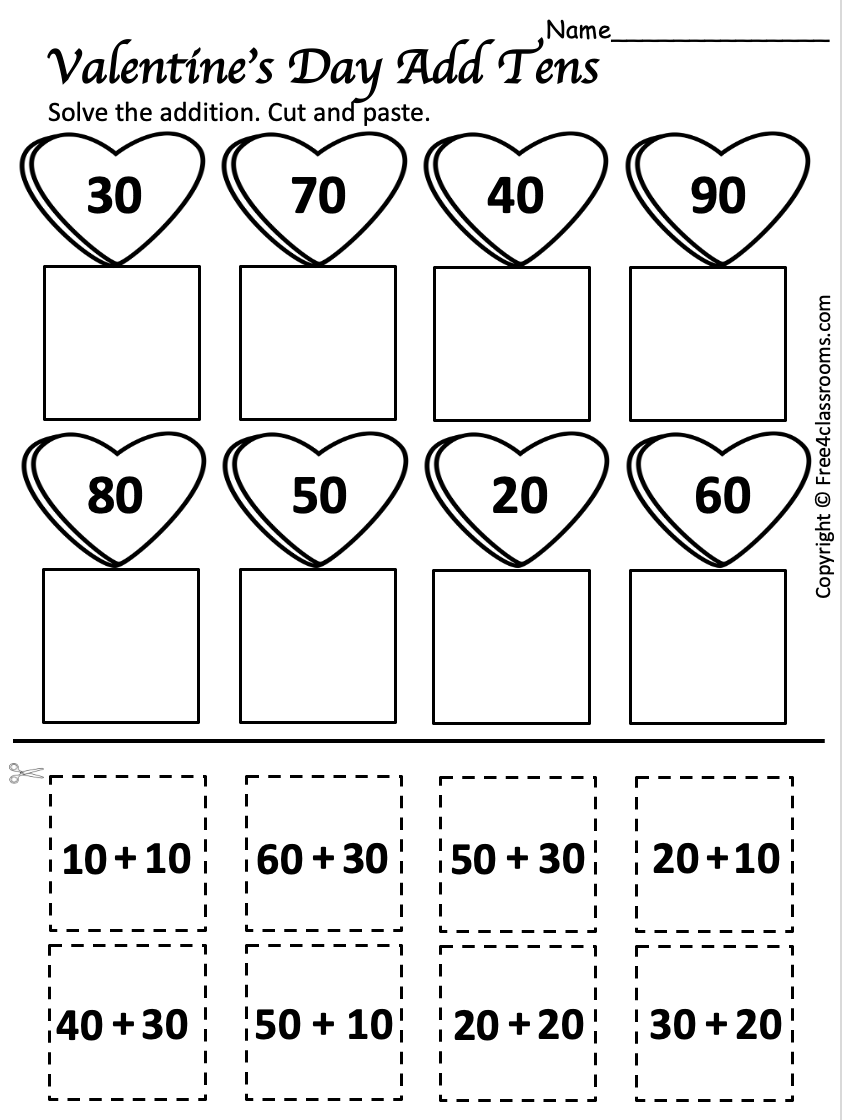 valentines math worksheets