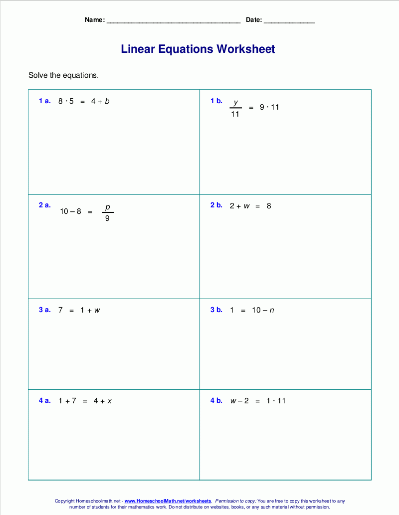 8th Grade Math Linear Equations Worksheets