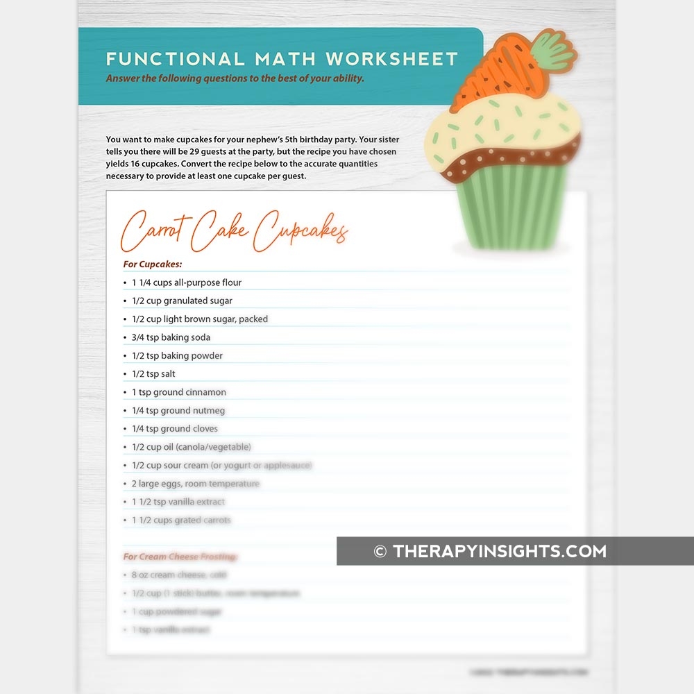 Functional Math Worksheet Adult And Pediatric Printable Resources For Speech And Occupational Therapists