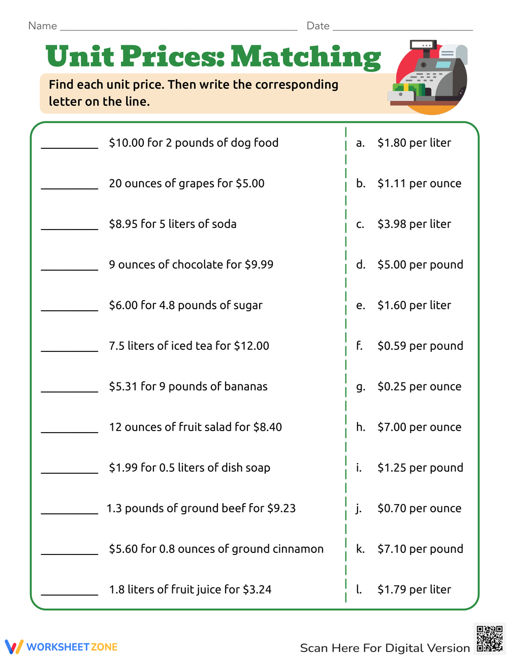 unit rate math worksheets