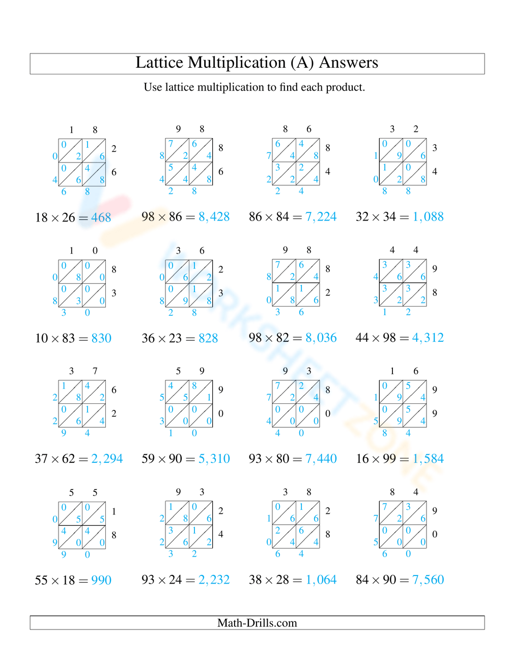 Grade 8 Lattice Multiplication Worksheets 2025 Grade 8 Lattice Multiplication Worksheets 2025