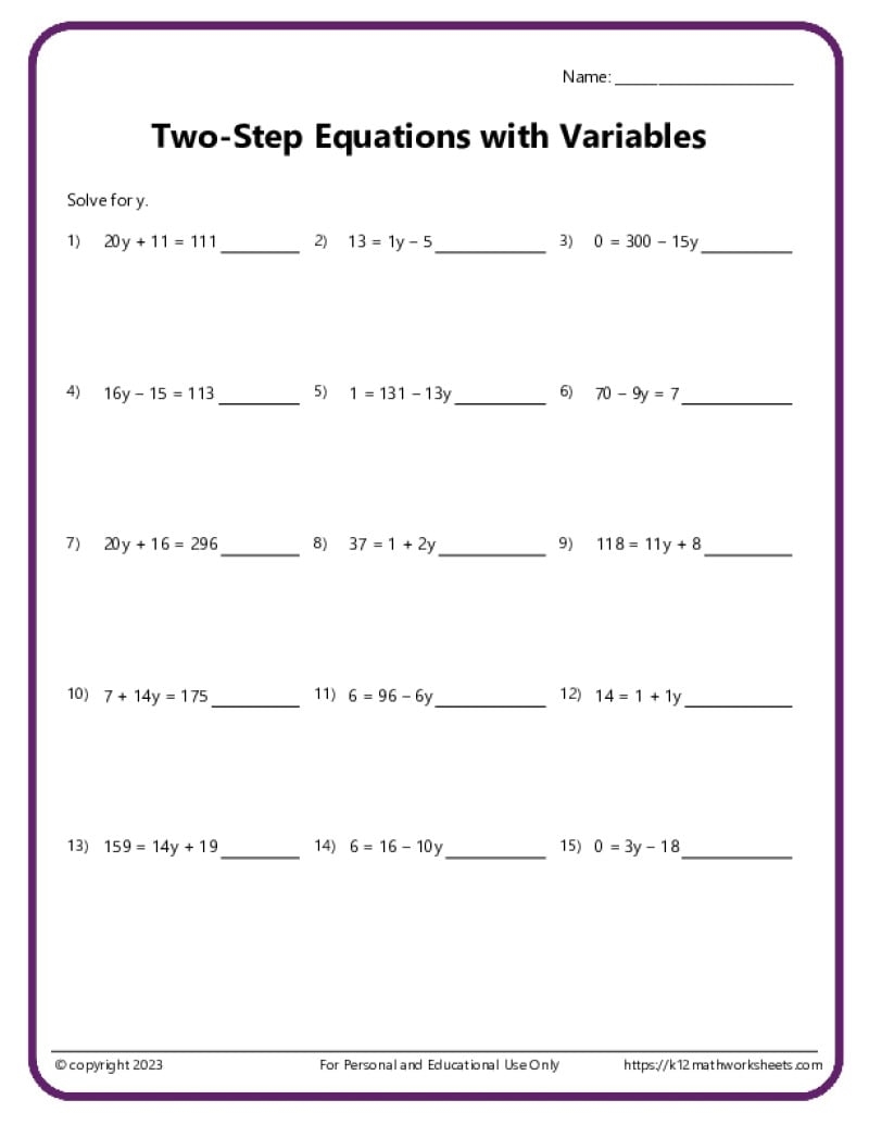 High School Algebra Worksheets