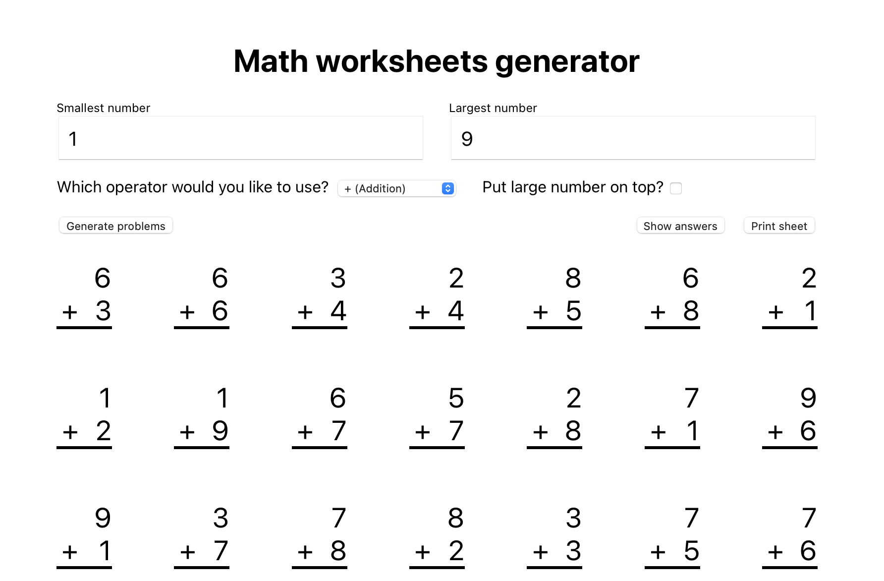 Math Worksheet Generator