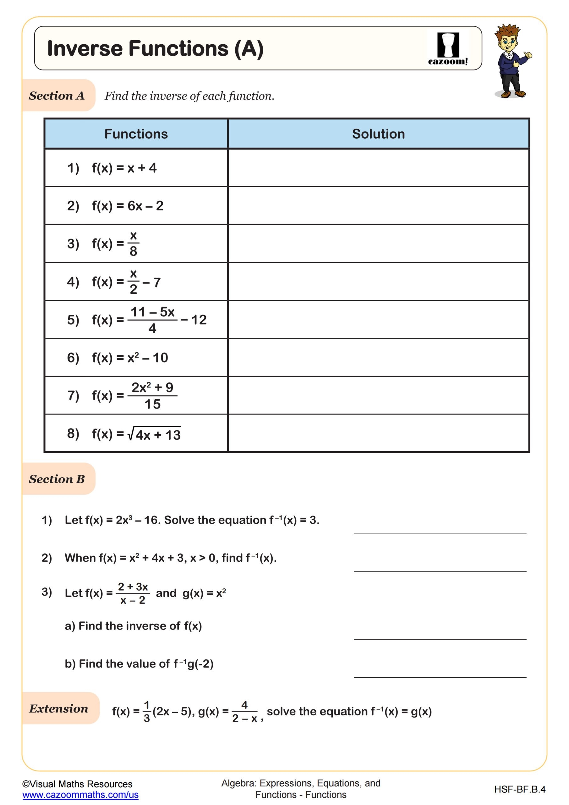 Inverse Functions A Worksheet Fun And Engaging Algebra II PDF Worksheets