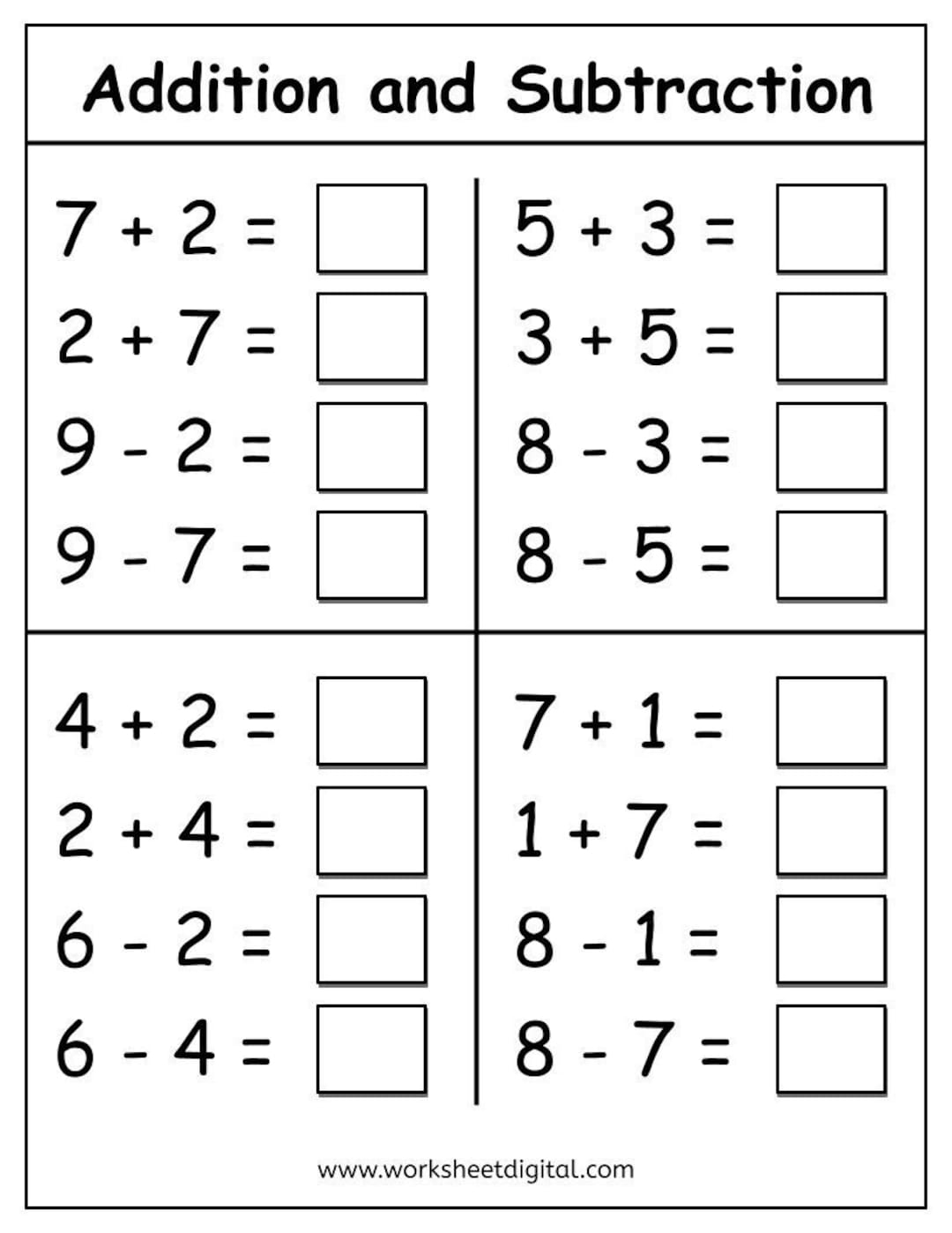 Kindergarten Addition Worksheets Grade 1 Math Worksheets Number Fact Family Addition Printable Adding Numbers Mathematics Worksheet Etsy