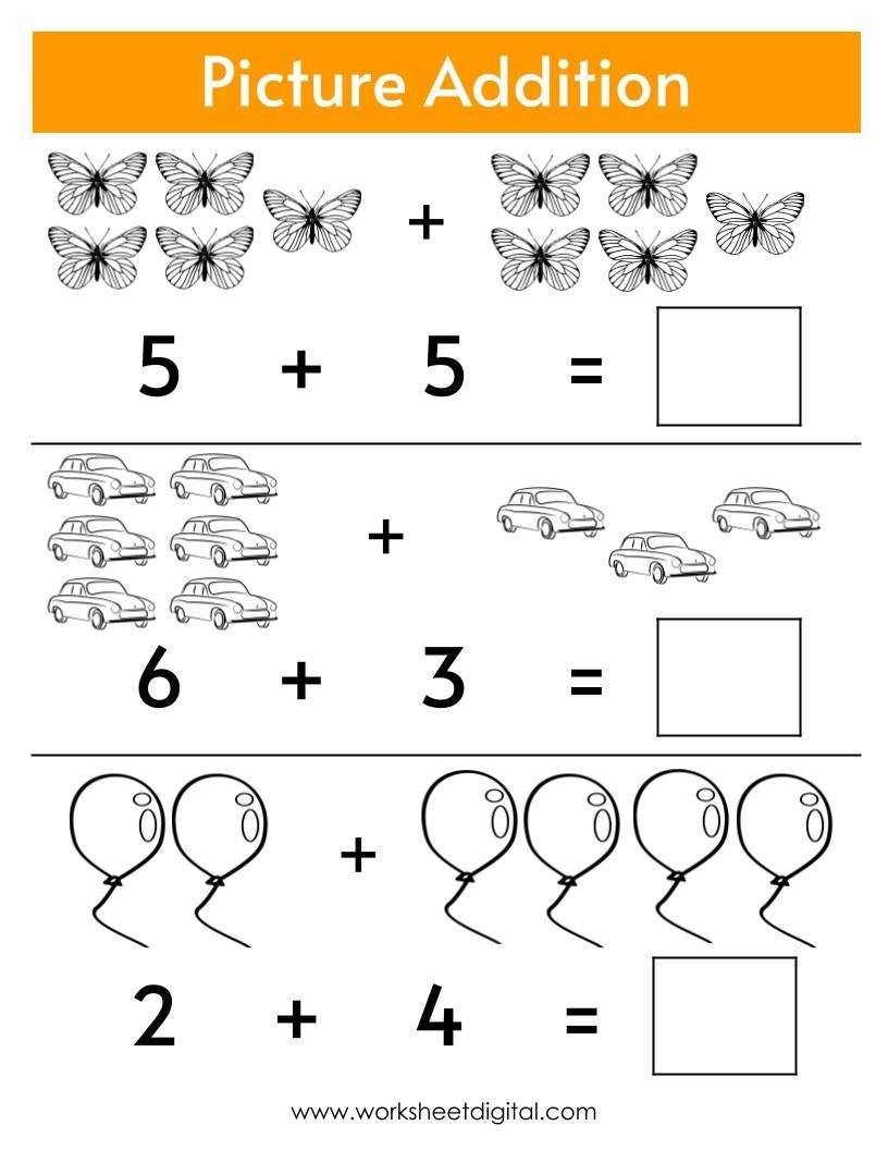 Kindergarten Addition Worksheets Picture Addition To 10 Printable For Kindergarten Preschool Homeschool Math Addition Busy Book Etsy