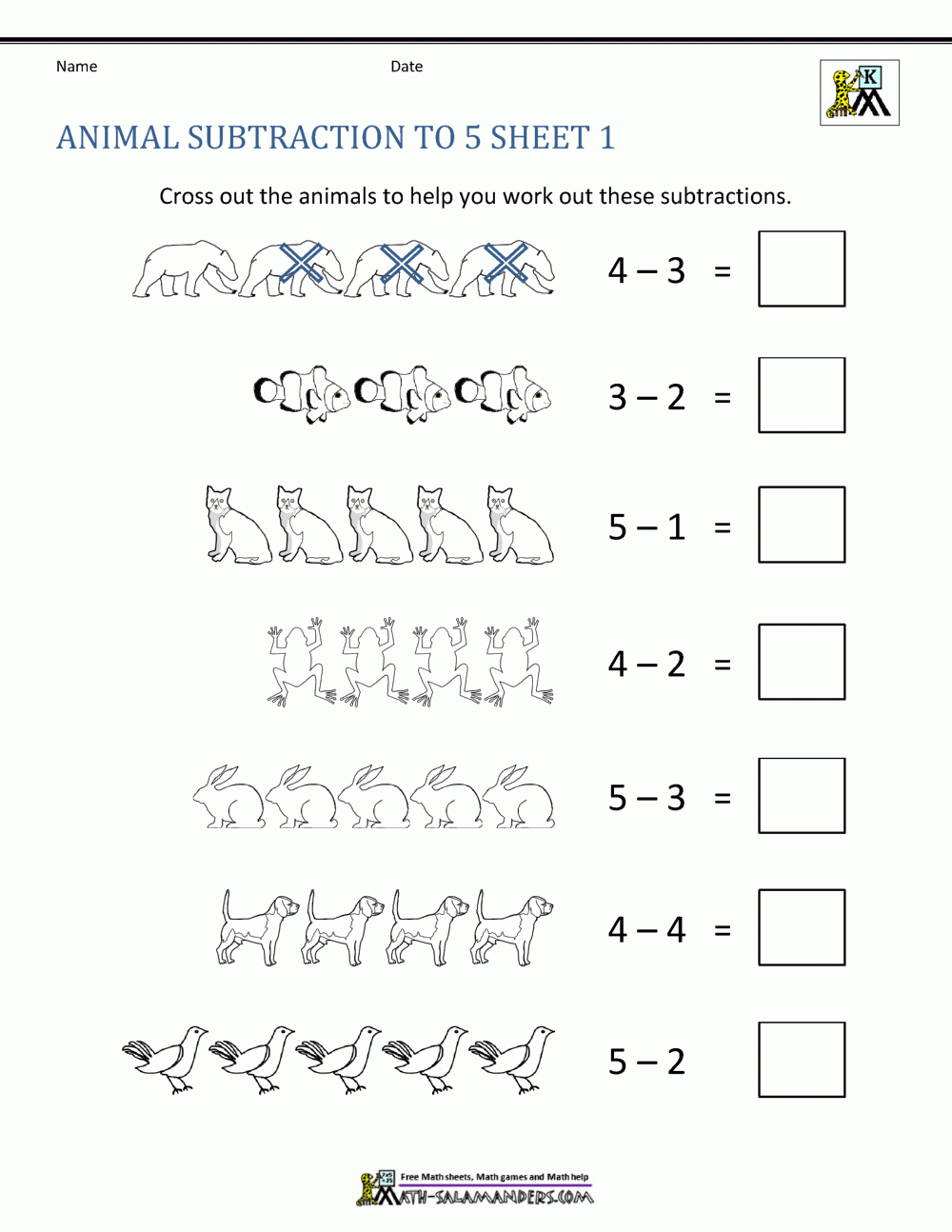 Kindergarten Subtraction Math Worksheets