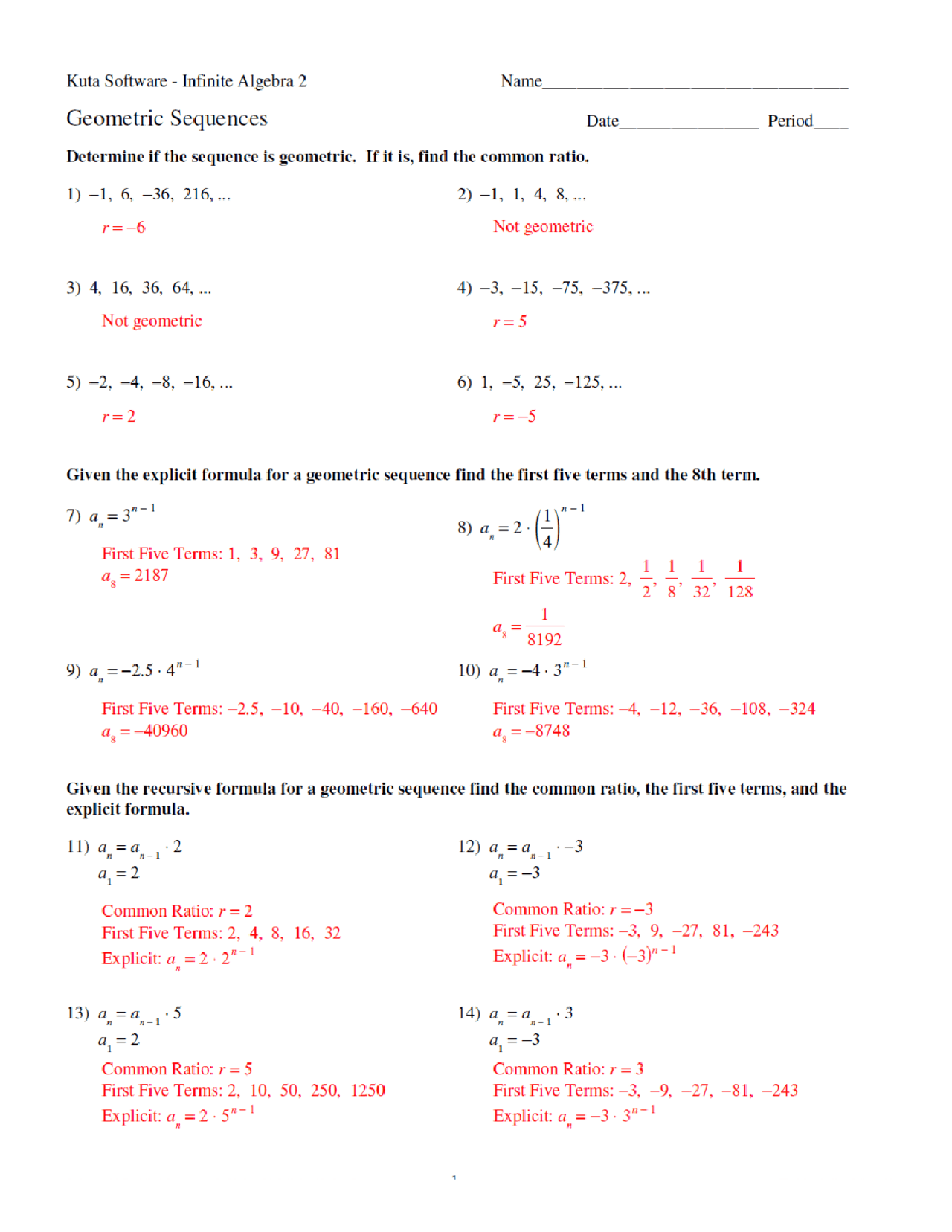 kuta math worksheets