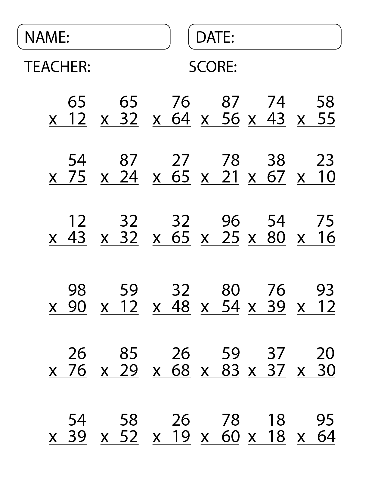 multiplication math worksheets