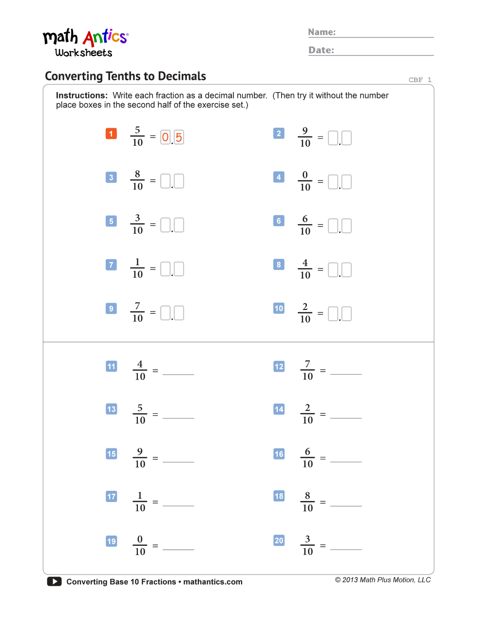 Math Antics Worksheets