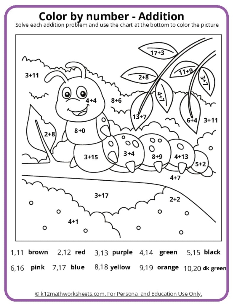 Math By Numbers Color Worksheet