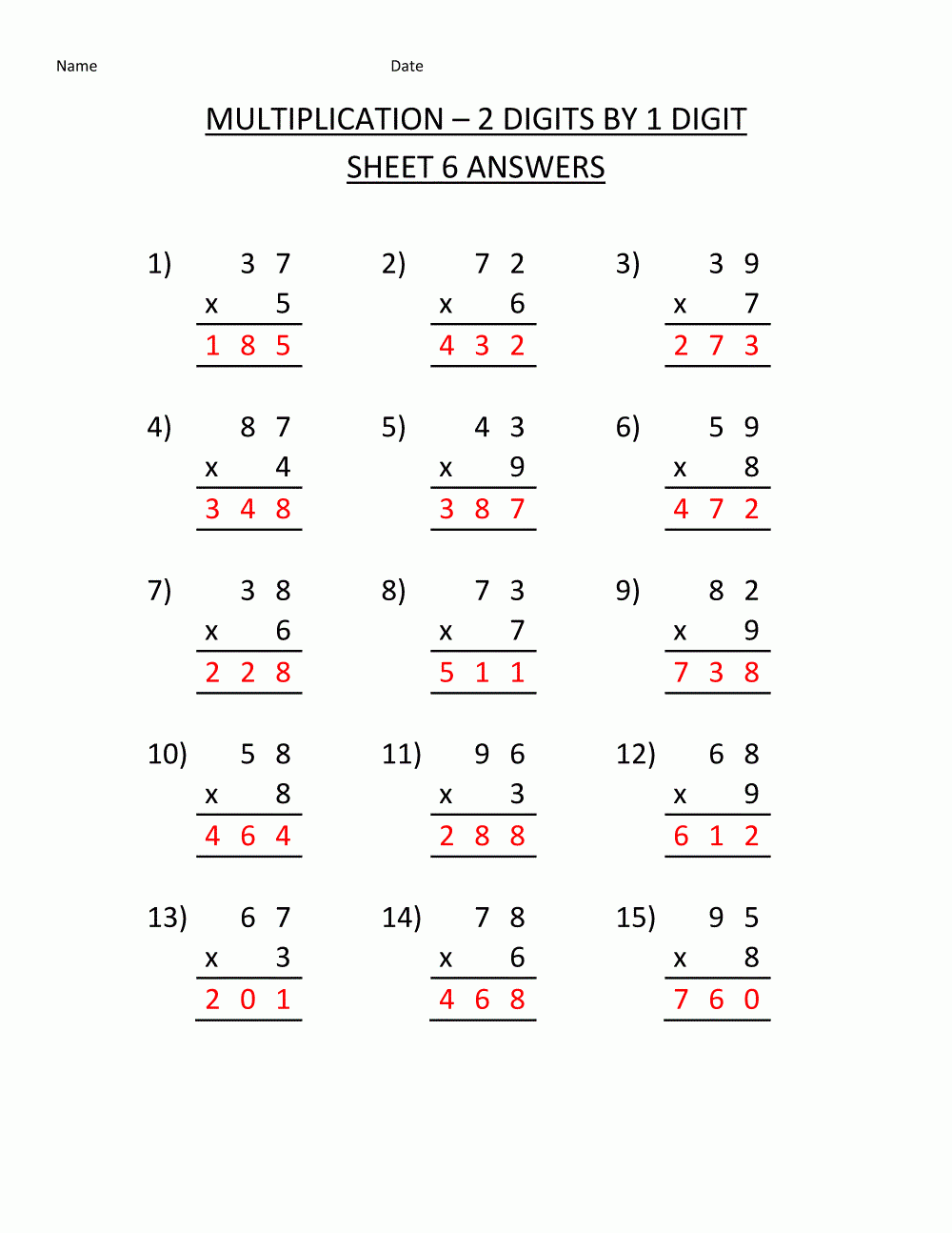 Answer Key For Math Worksheets