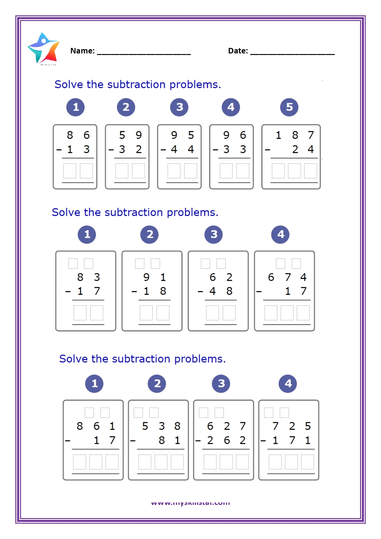 Math Worksheets For Grade 3 My Skill Star