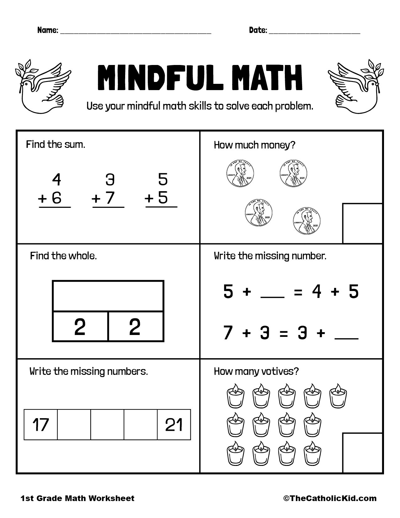 1st grade math worksheets printable