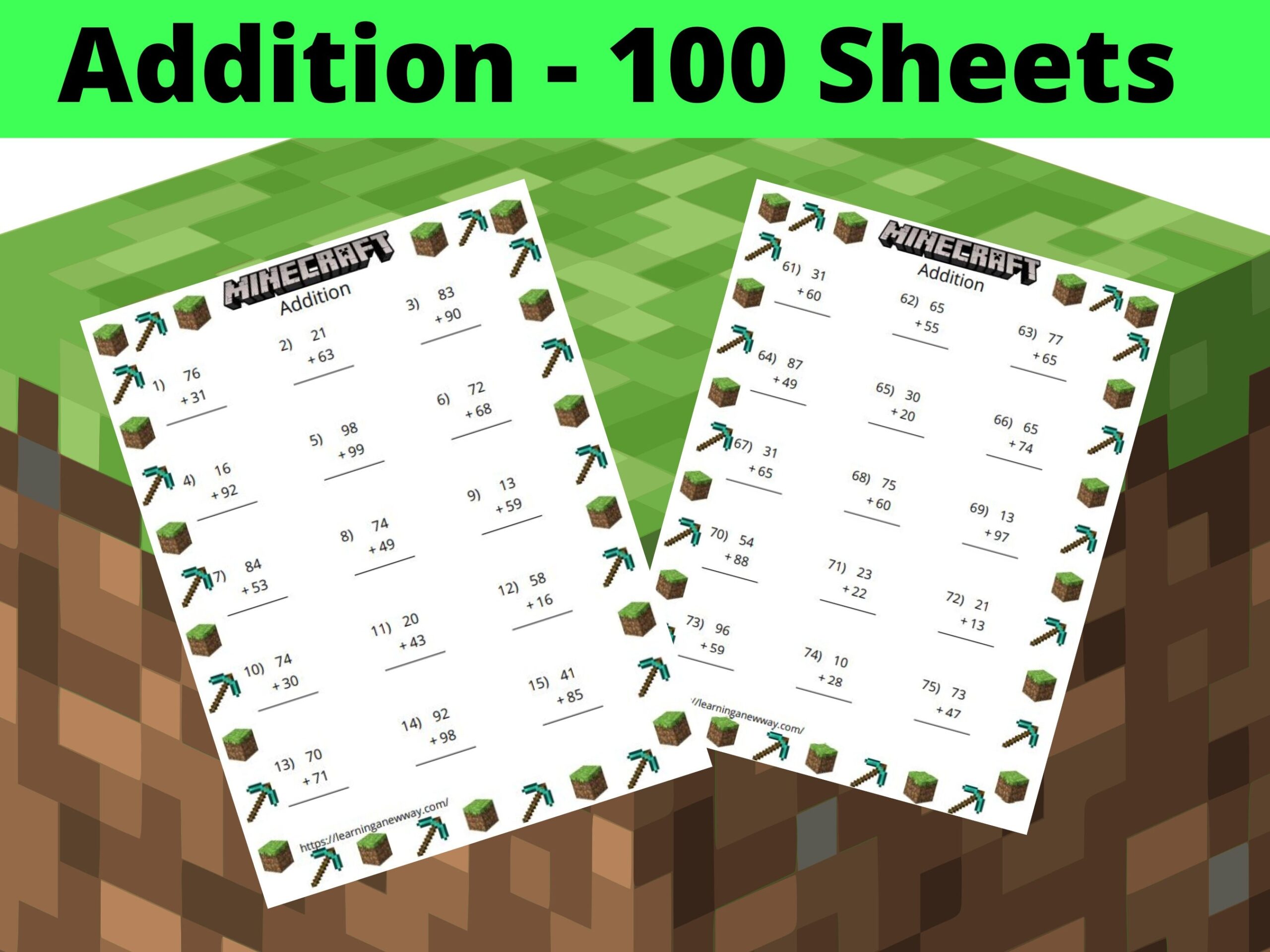 Minecraft Math Worksheets Bundle 400 Pages Of Math Worksheets Including Addition Subtraction Multiplication And Division Math Printable Etsy