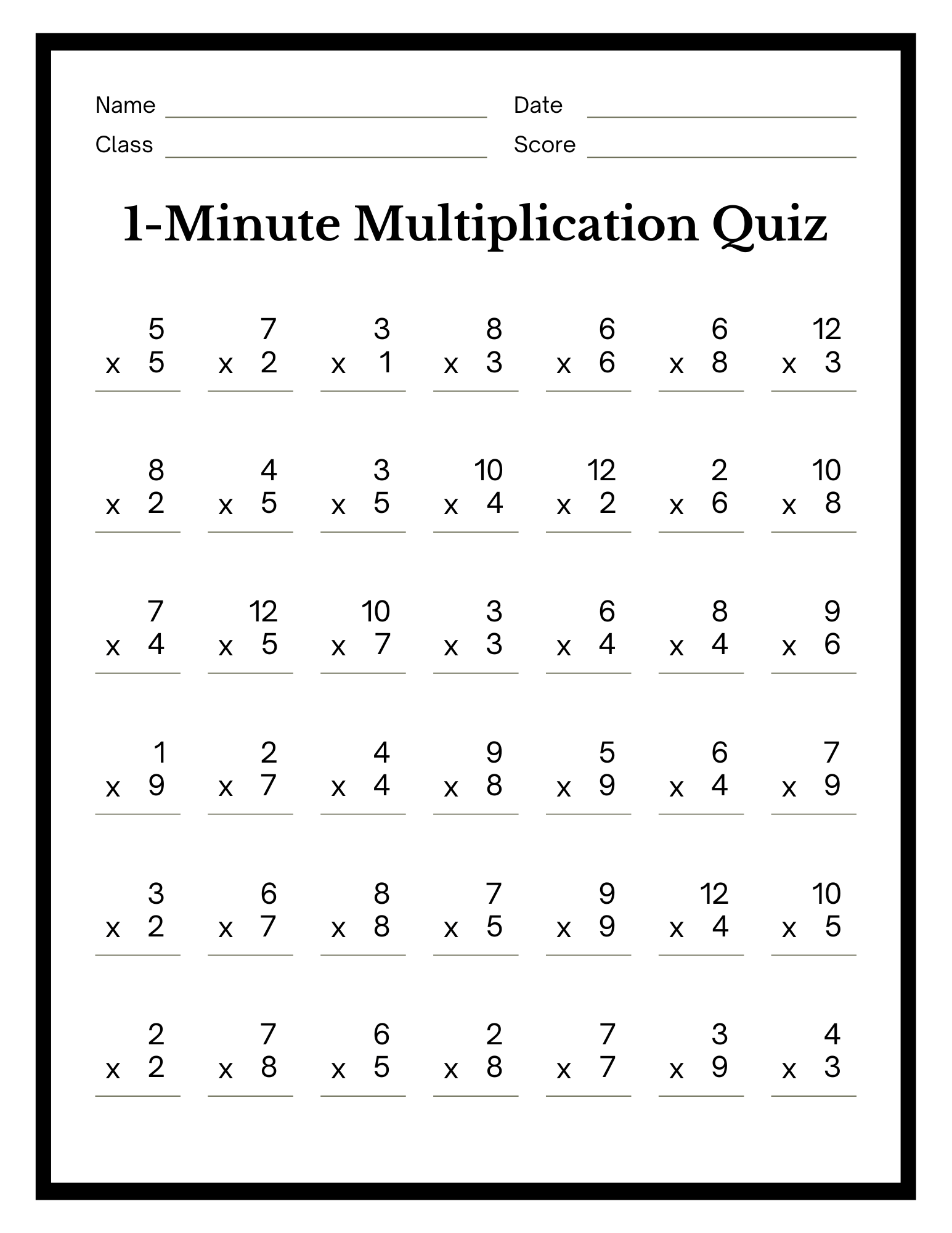 Math Minute Worksheets