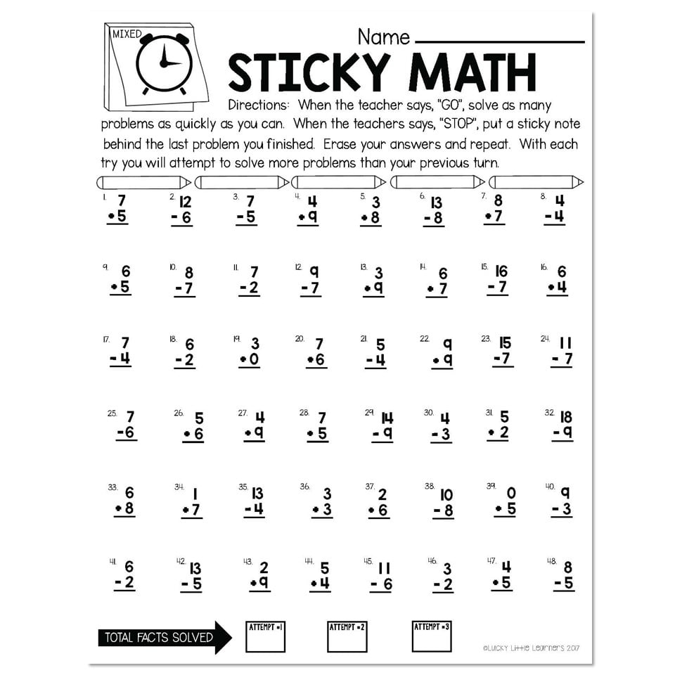 Math Fact Worksheet