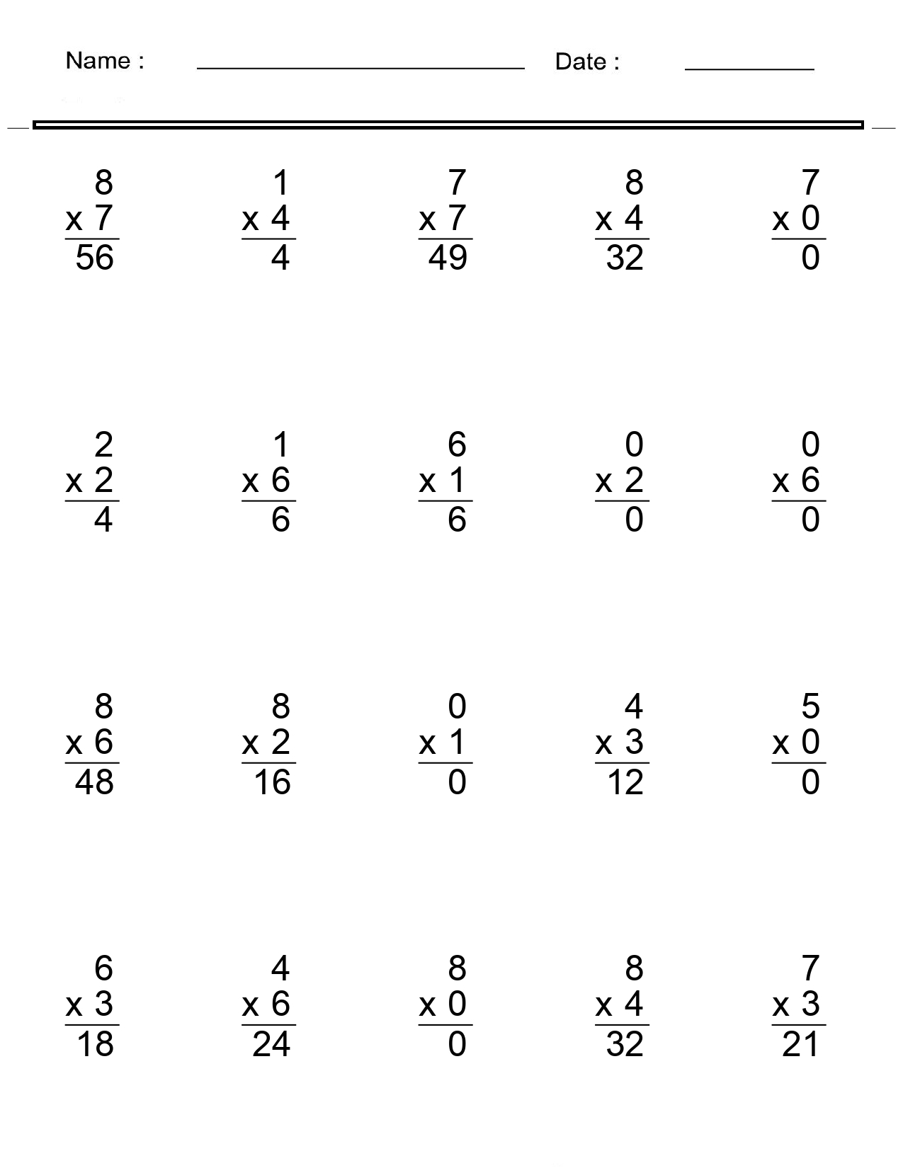 single digit math worksheets