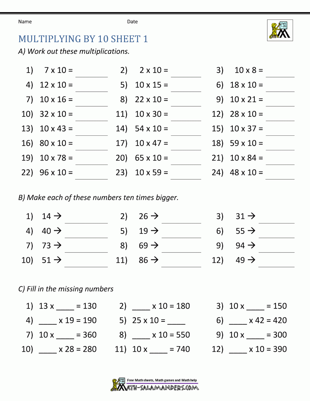 math worksheets for 10th graders