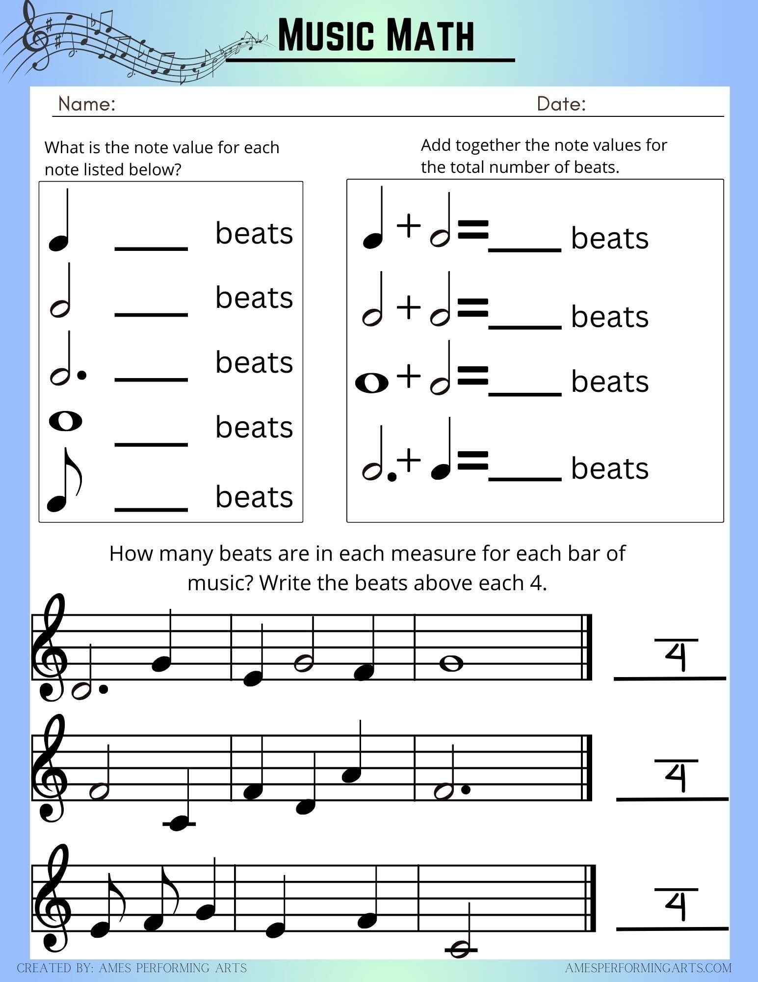 Music And Math Worksheets