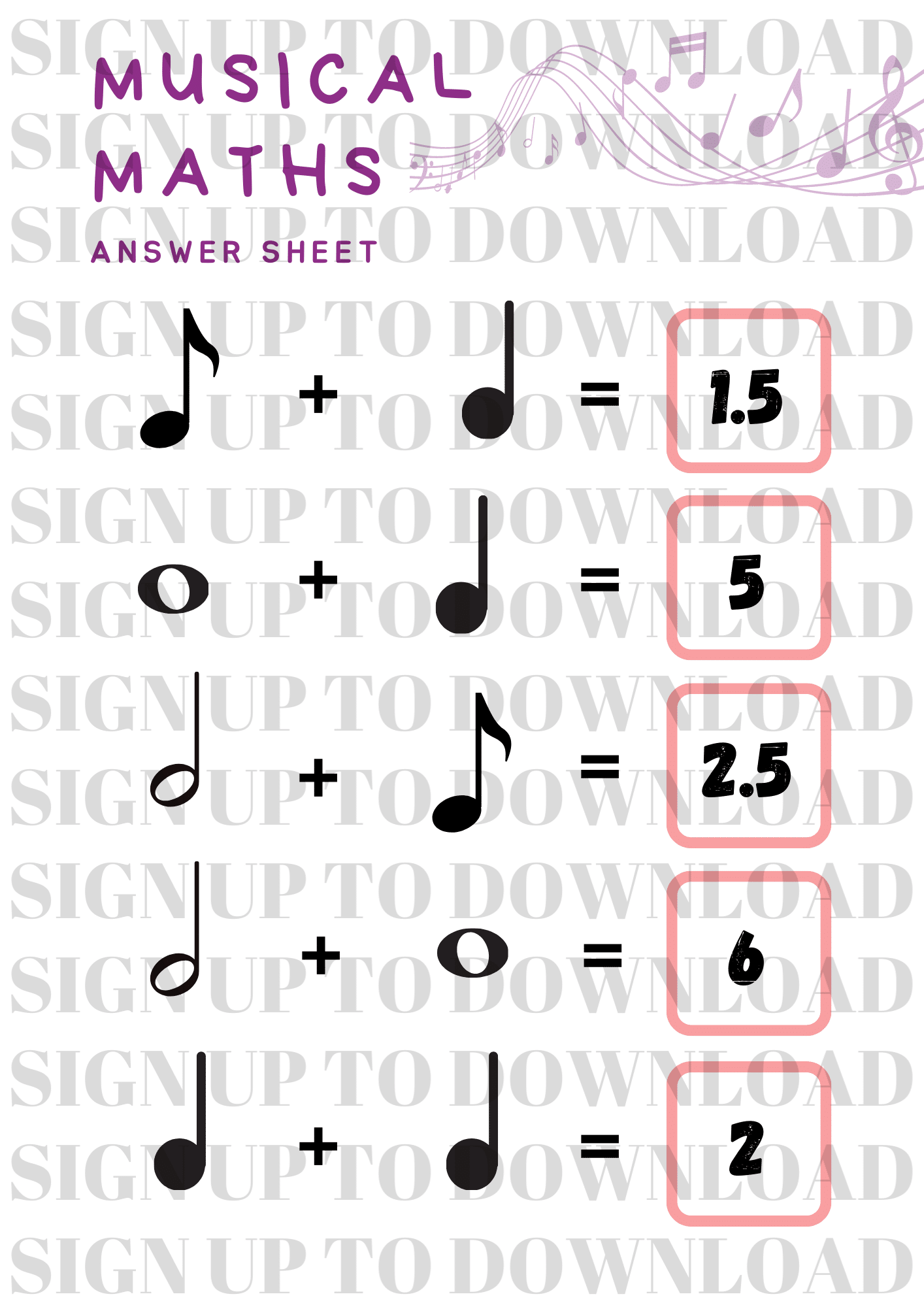 Musical Math Worksheets For Kids The Musical Me