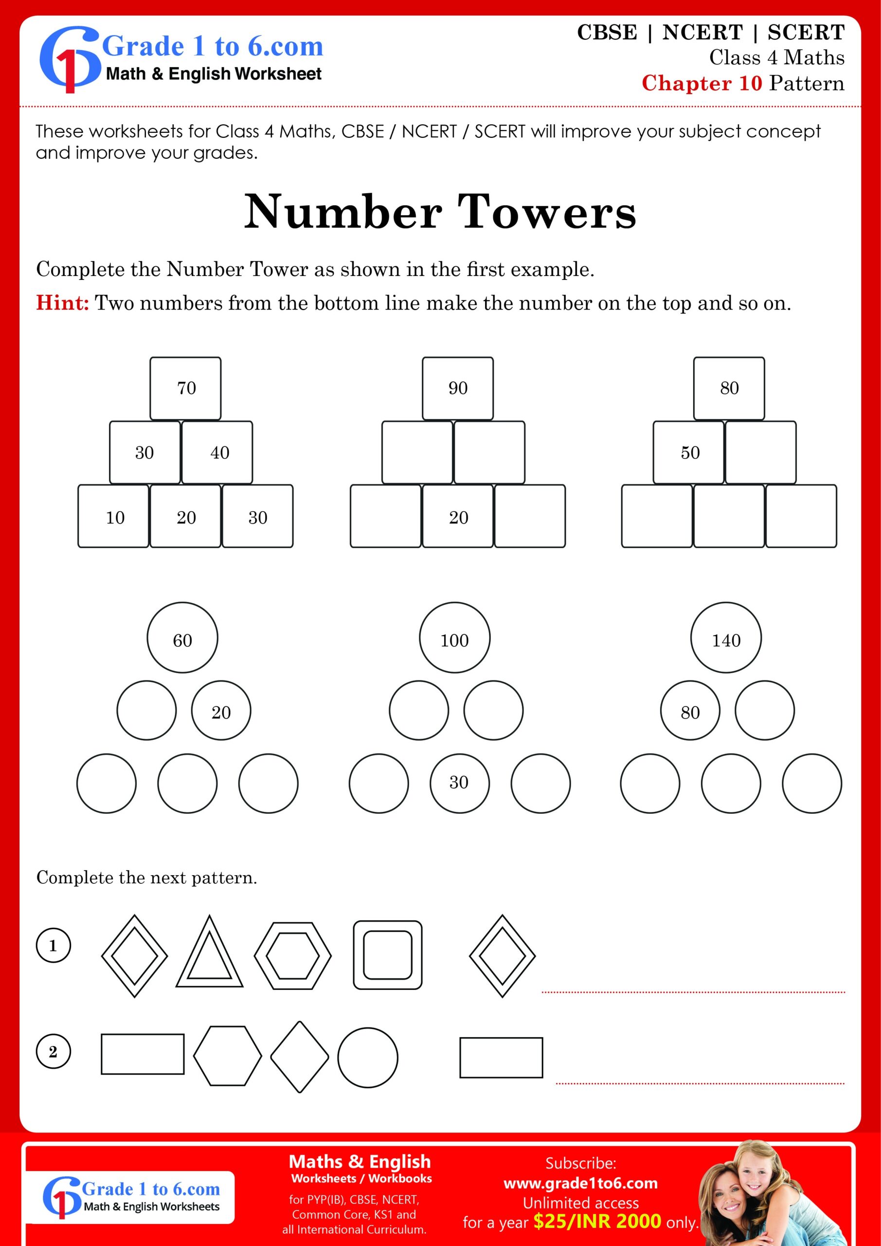 NCERT Class 4 Maths Chapter 10 Play With Patterns Grade1to6