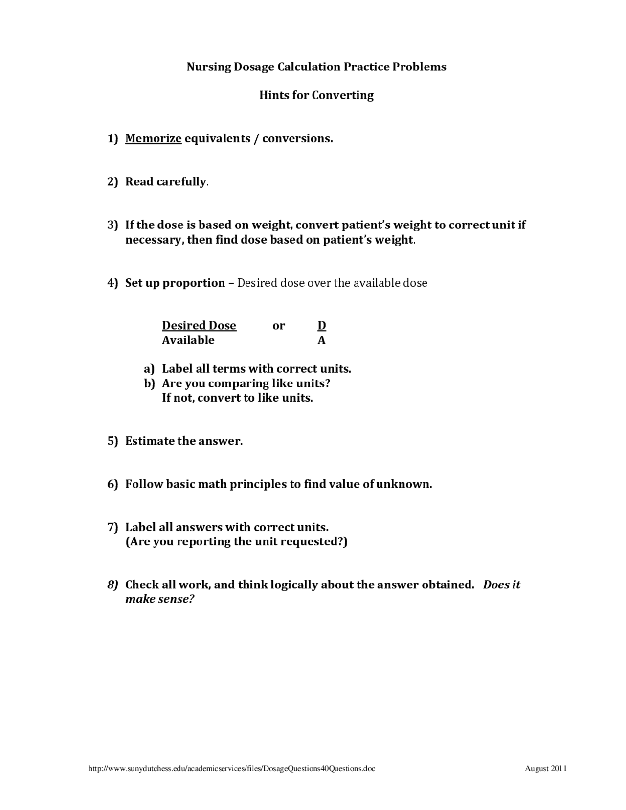 nursing math practice worksheets