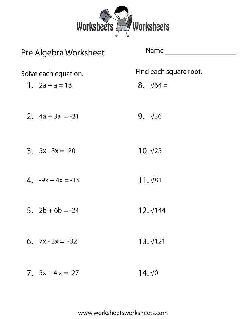 Pre Algebra Math Worksheet Pdf