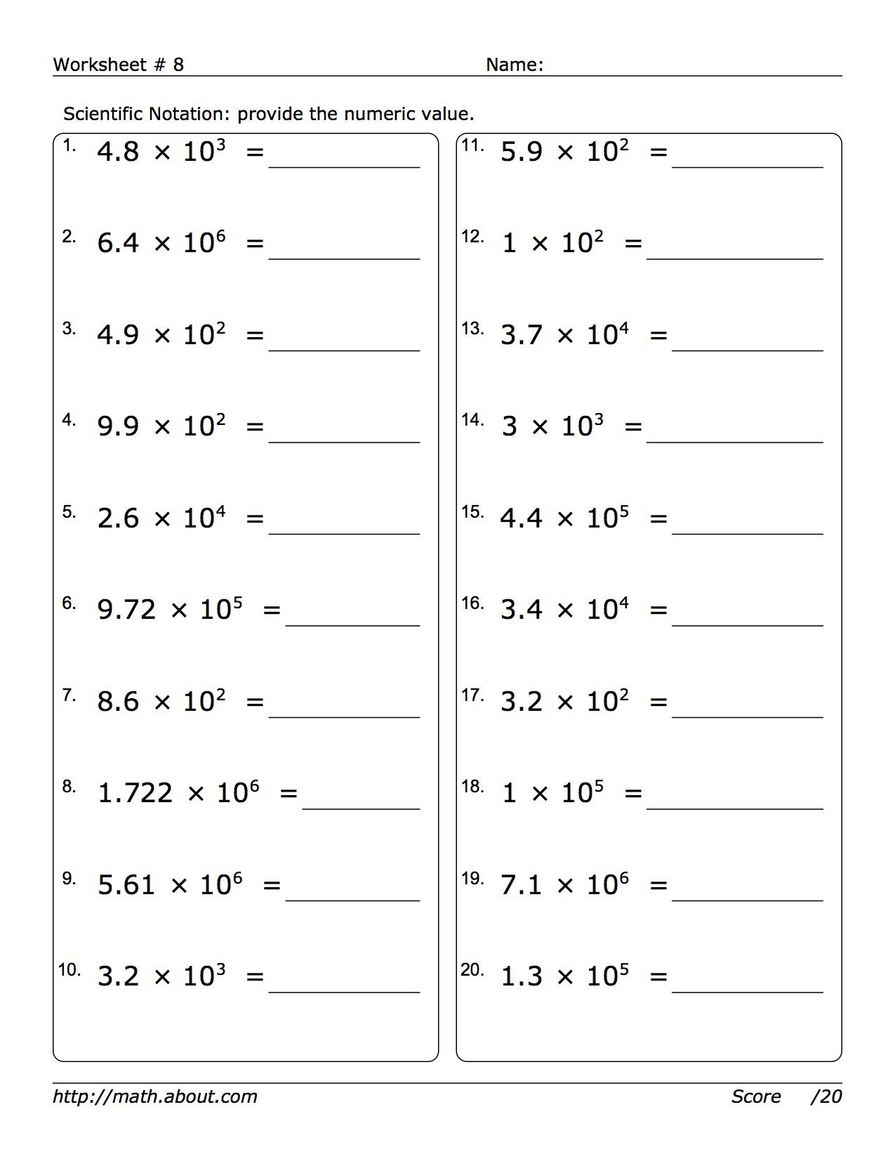 Pre Algebra Worksheets Powers Of 10