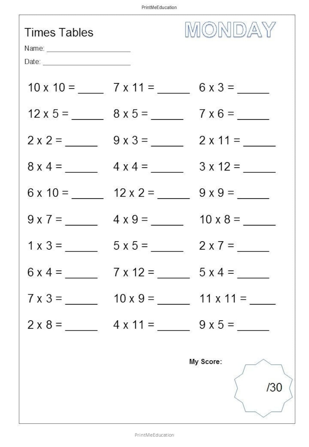 Printable Mixed Multiplying Daily Practice Worksheets With Answer Key Mixed Times Tables Numbers 1 12 Etsy Printable Mixed Multiplying Daily Practice Worksheets With Answer Key Mixed Times Tables Numbers 1 12 Etsy