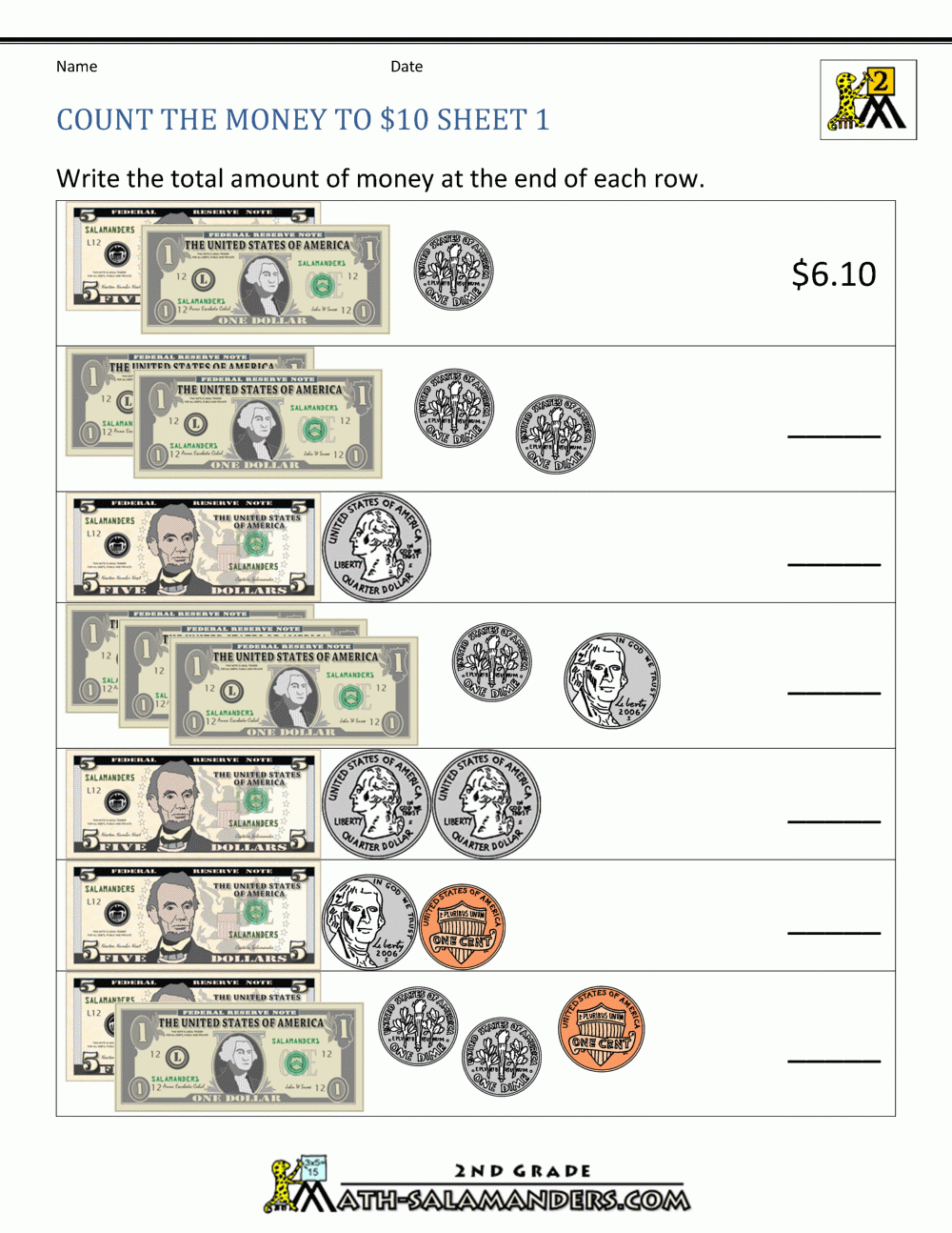 Free Printable Money Math Worksheets